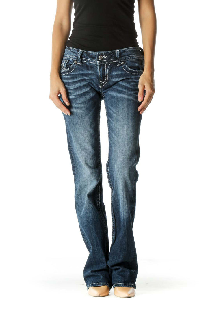 Blue Dark Wash Boot Cut Jeans