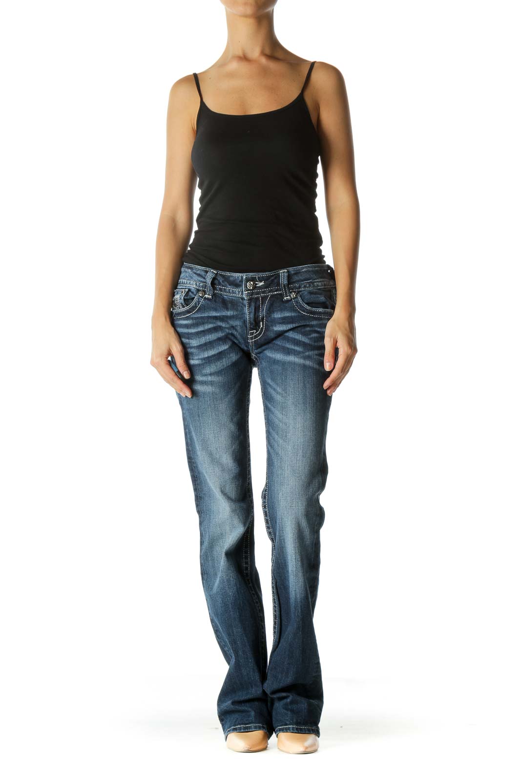 Blue Dark Wash Boot Cut Jeans