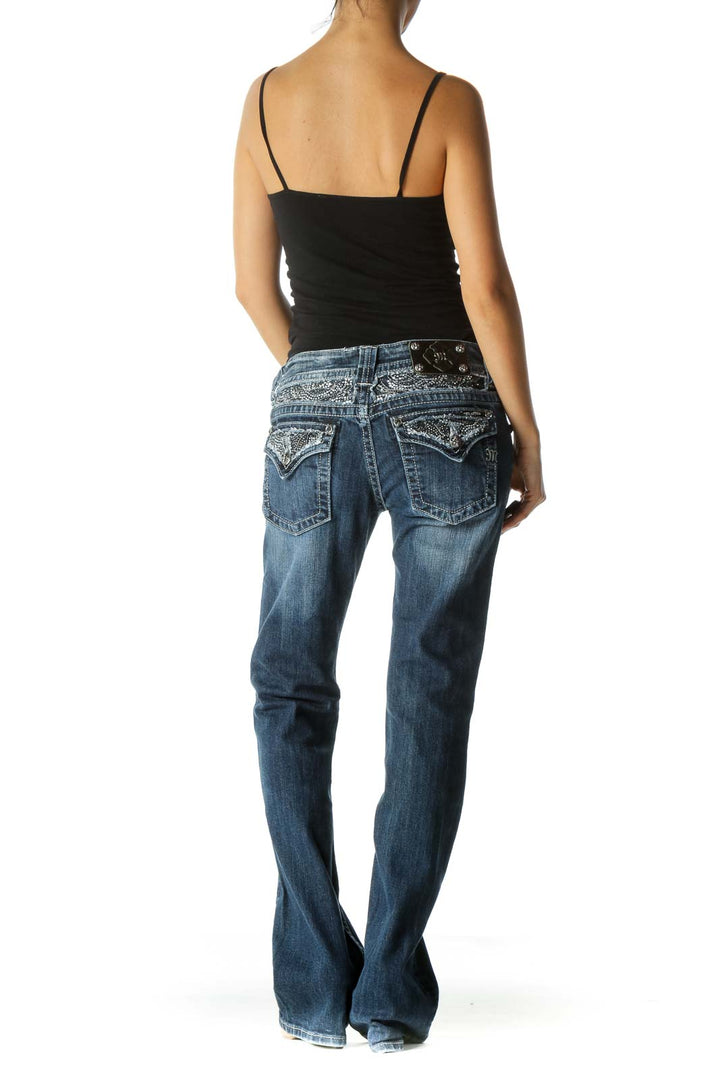 Blue Dark Wash Boot Cut Jeans