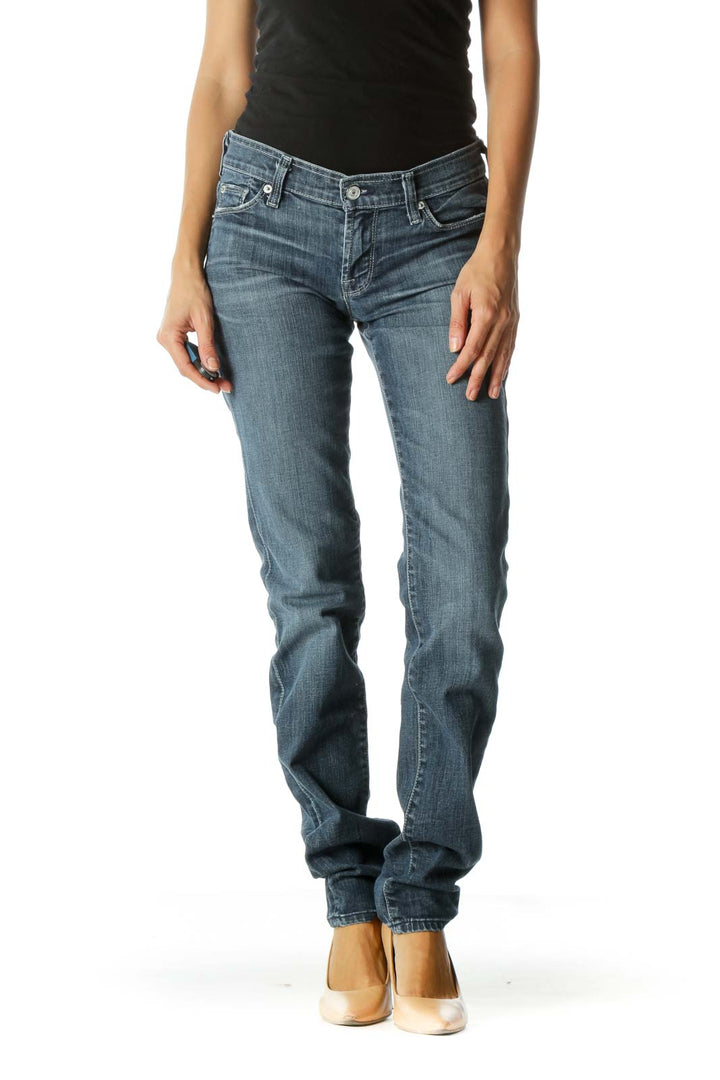 Blue Dark Wash Straight Leg Jeans