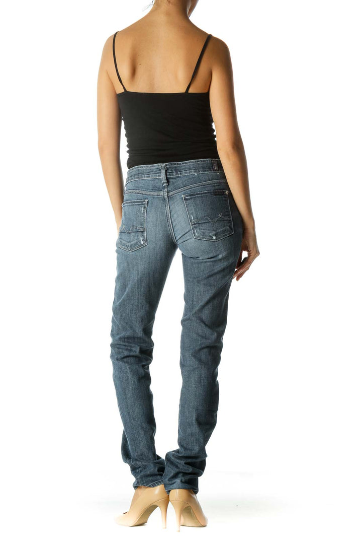 Blue Dark Wash Straight Leg Jeans