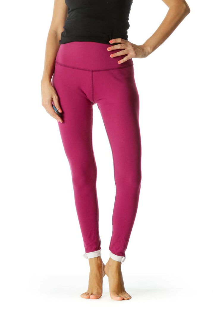 Magenta Pink Ankle-Bows Detail Yoga Pants