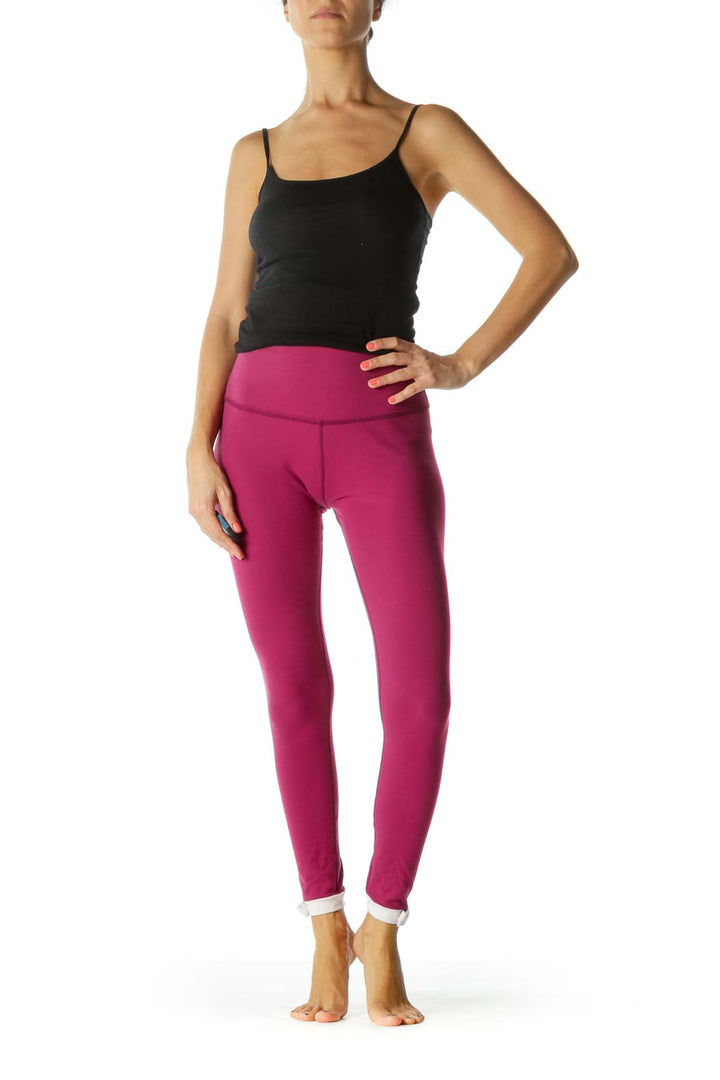 Magenta Pink Ankle-Bows Detail Yoga Pants