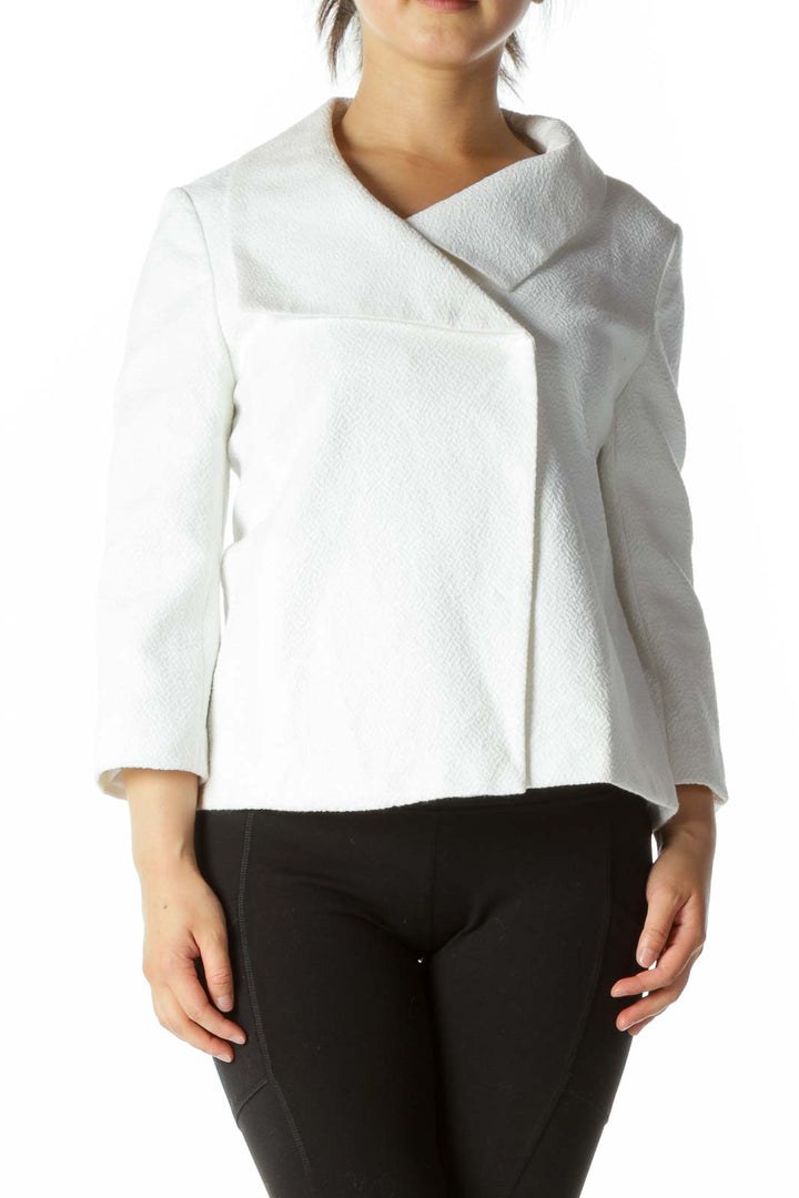 White Textured Buttoned Jacket