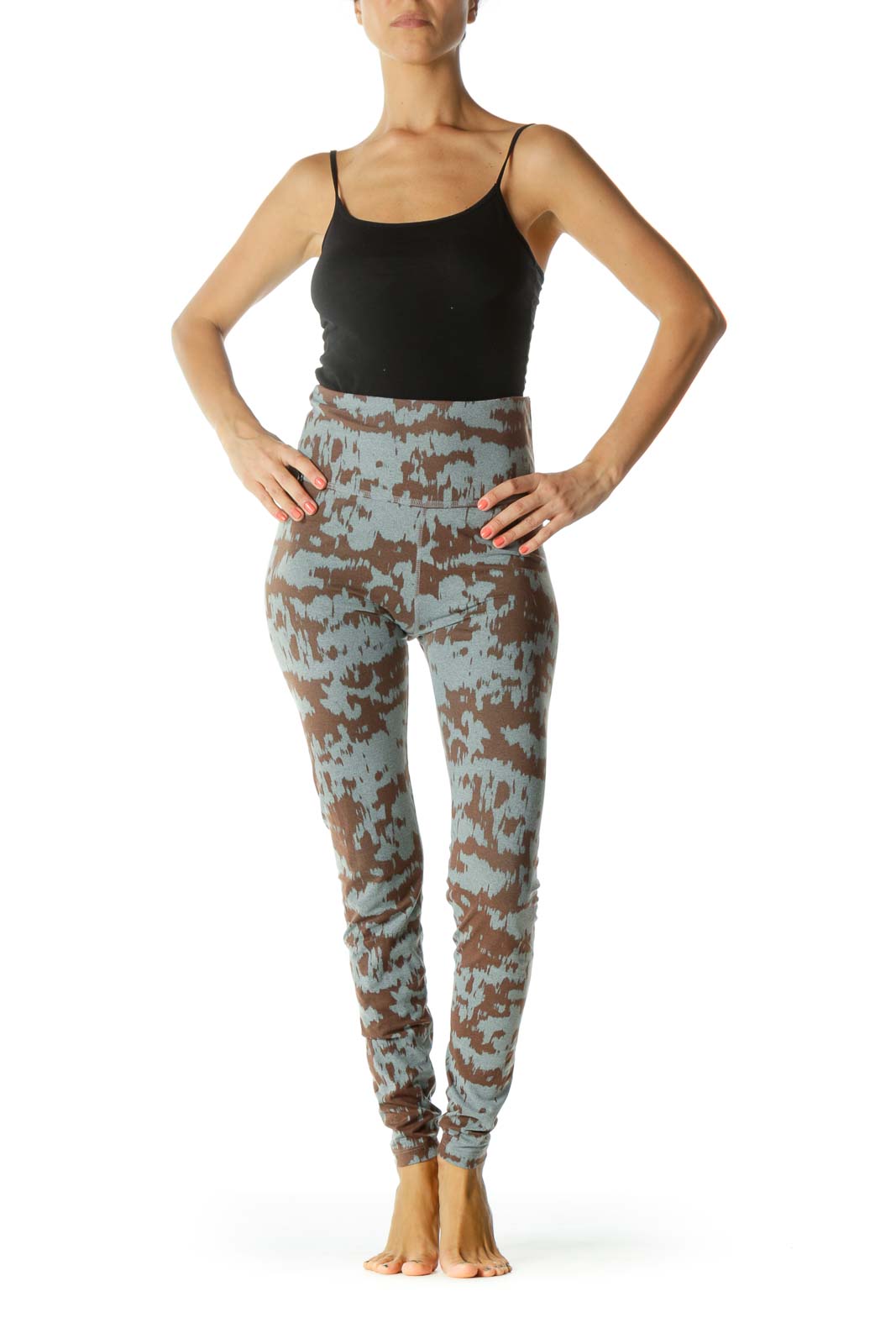 Gray Brown Print Stretch Yoga Pants