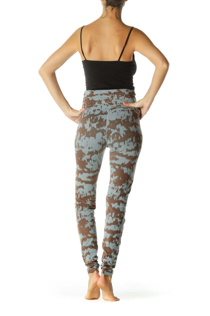 Gray Brown Print Stretch Yoga Pants