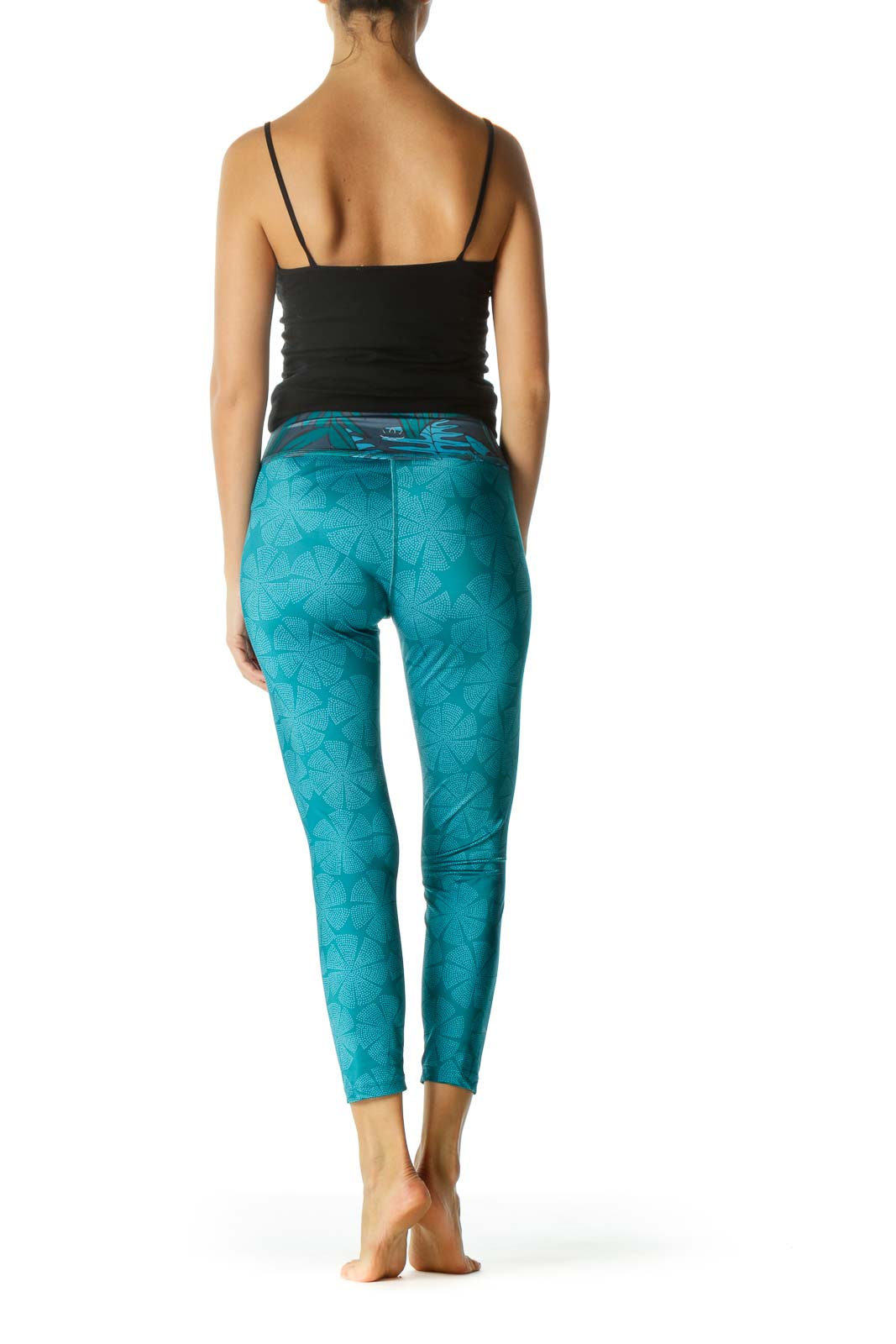 Blue Gray Orange Print Active High-Rise Yoga Pants