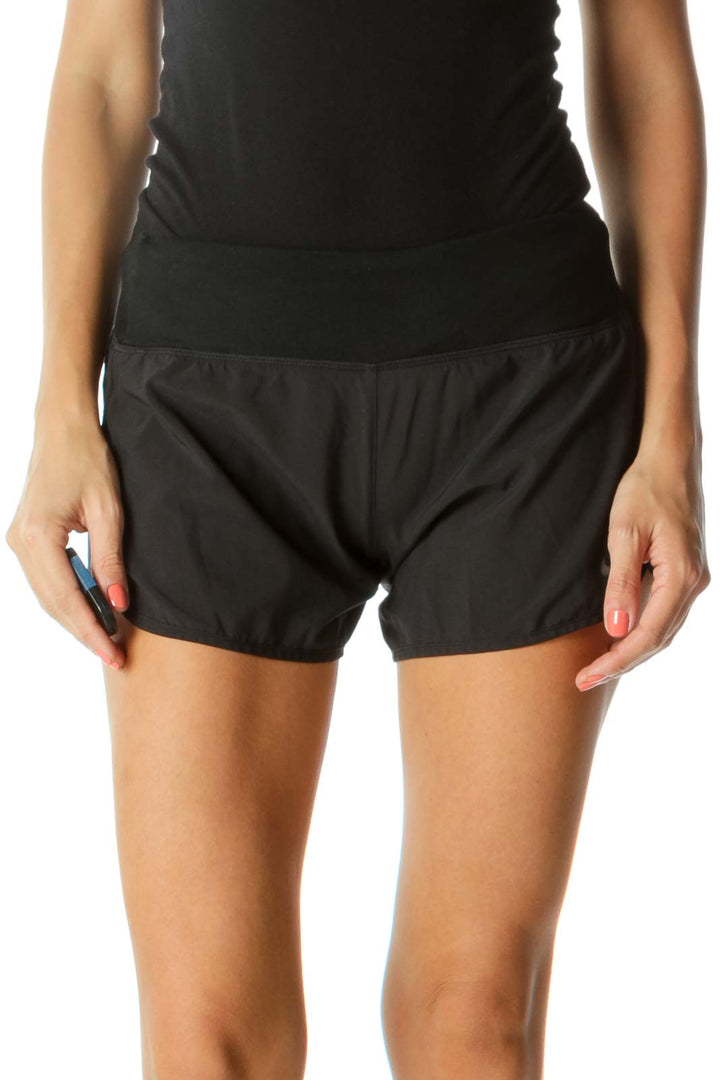 Black Elastic Band Inside Drawstring and Two Inside Hip Pockets Sports Mini Shorts