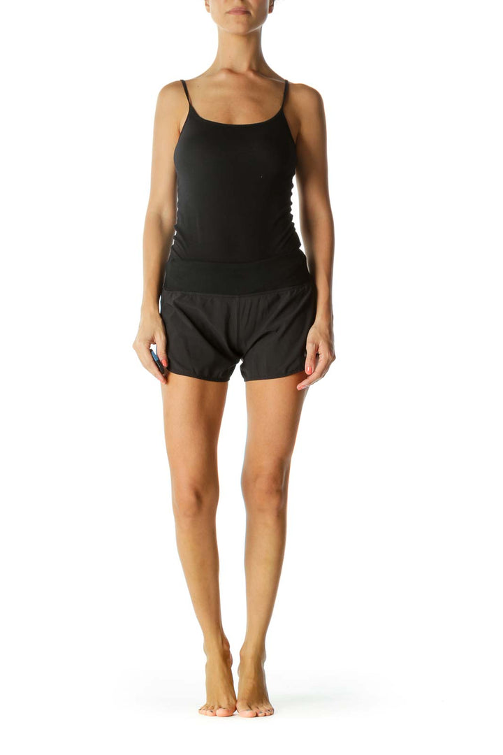 Black Elastic Band Inside Drawstring and Two Inside Hip Pockets Sports Mini Shorts