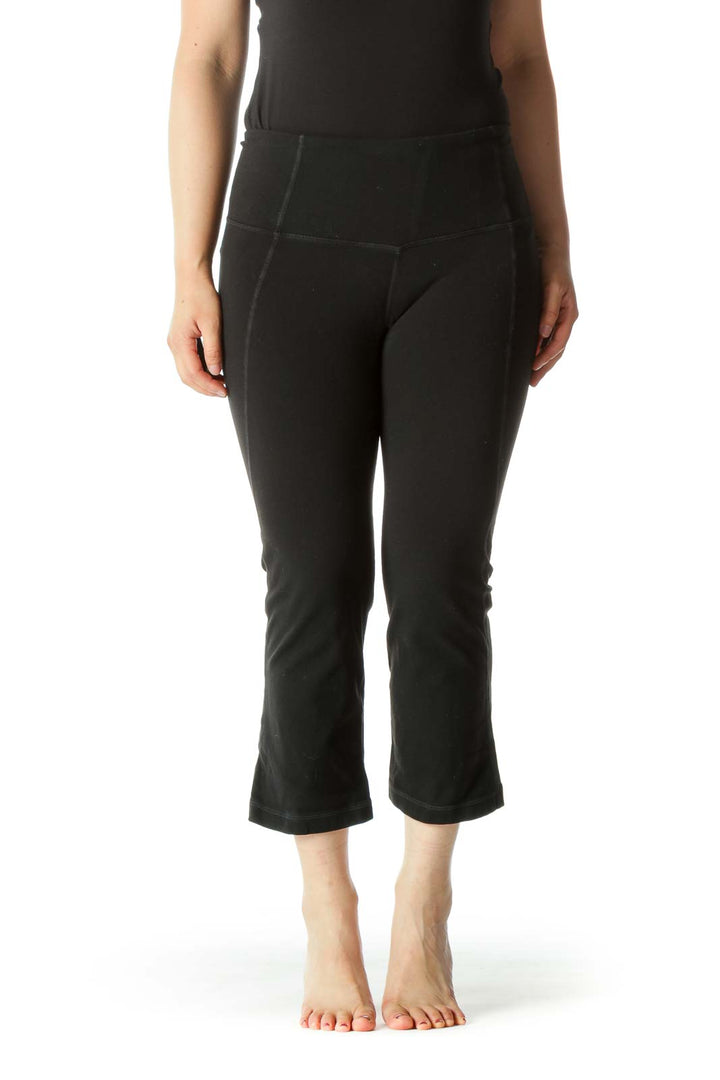 Black Leg Opening Upper Back Scrunch Detail Cropped Active Pants