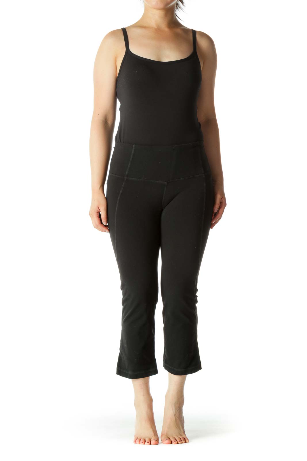 Black Leg Opening Upper Back Scrunch Detail Cropped Active Pants