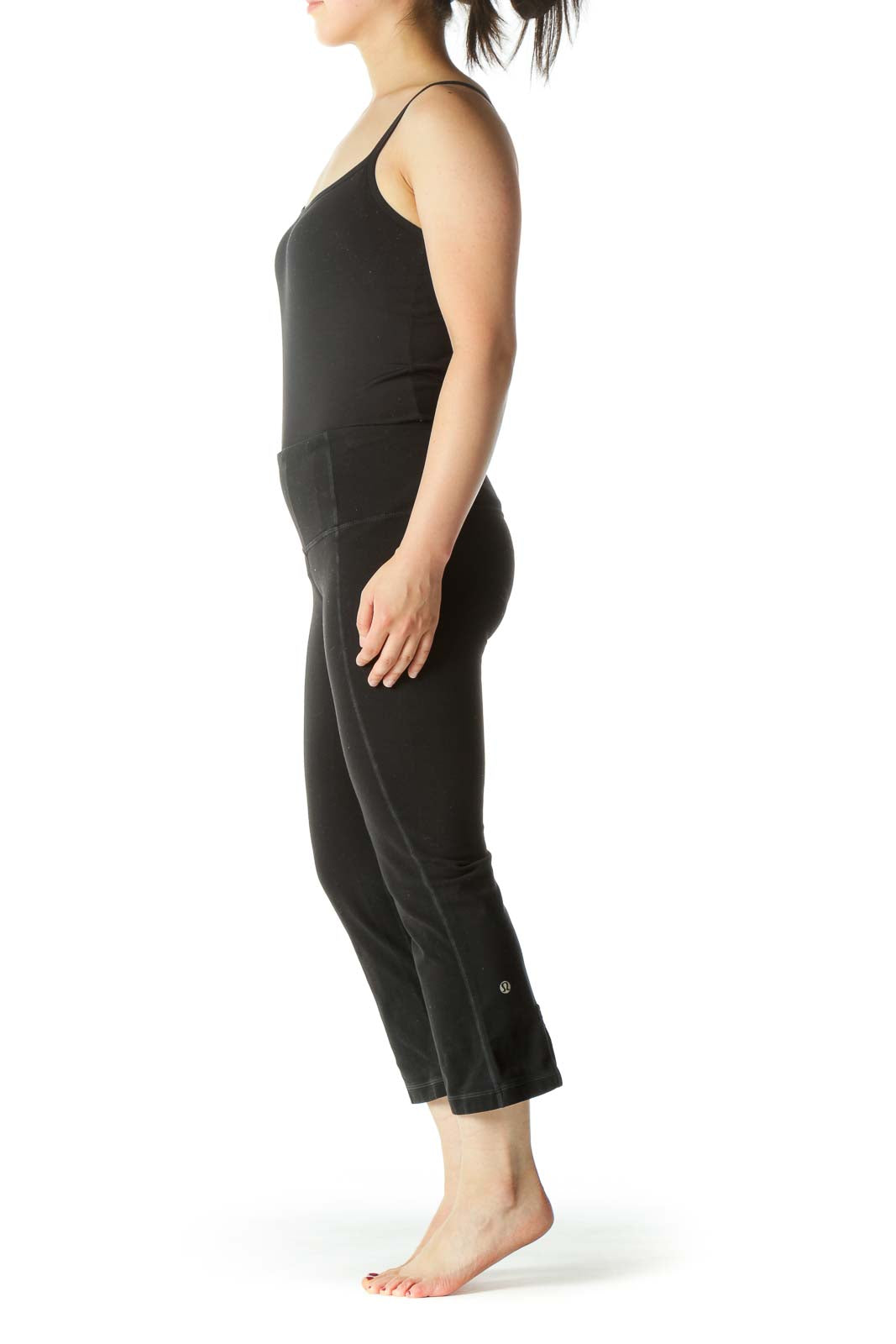 Black Leg Opening Upper Back Scrunch Detail Cropped Active Pants