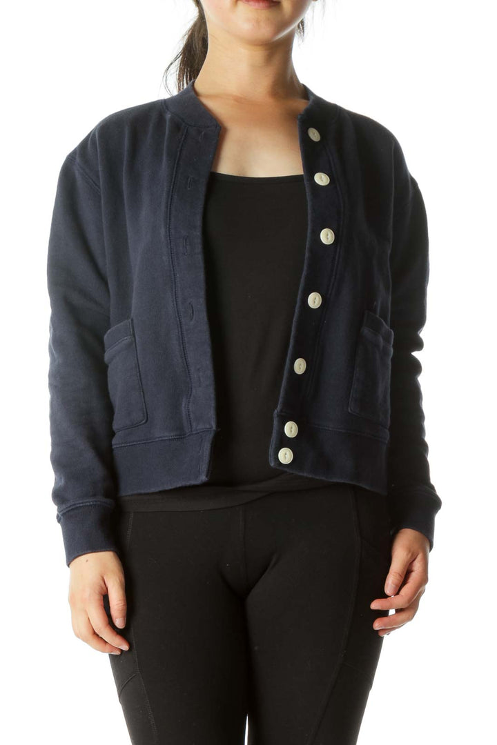 Navy Cotton Button Down Casual Jacket