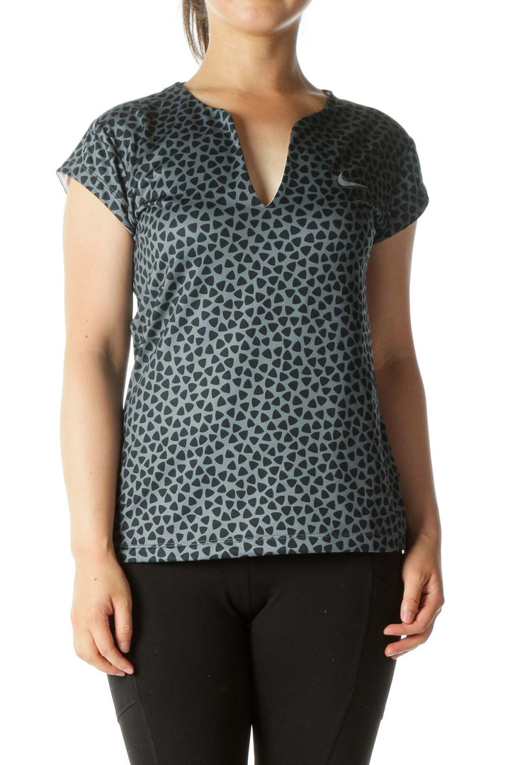 Gray and Black Triangle Print Sports Top