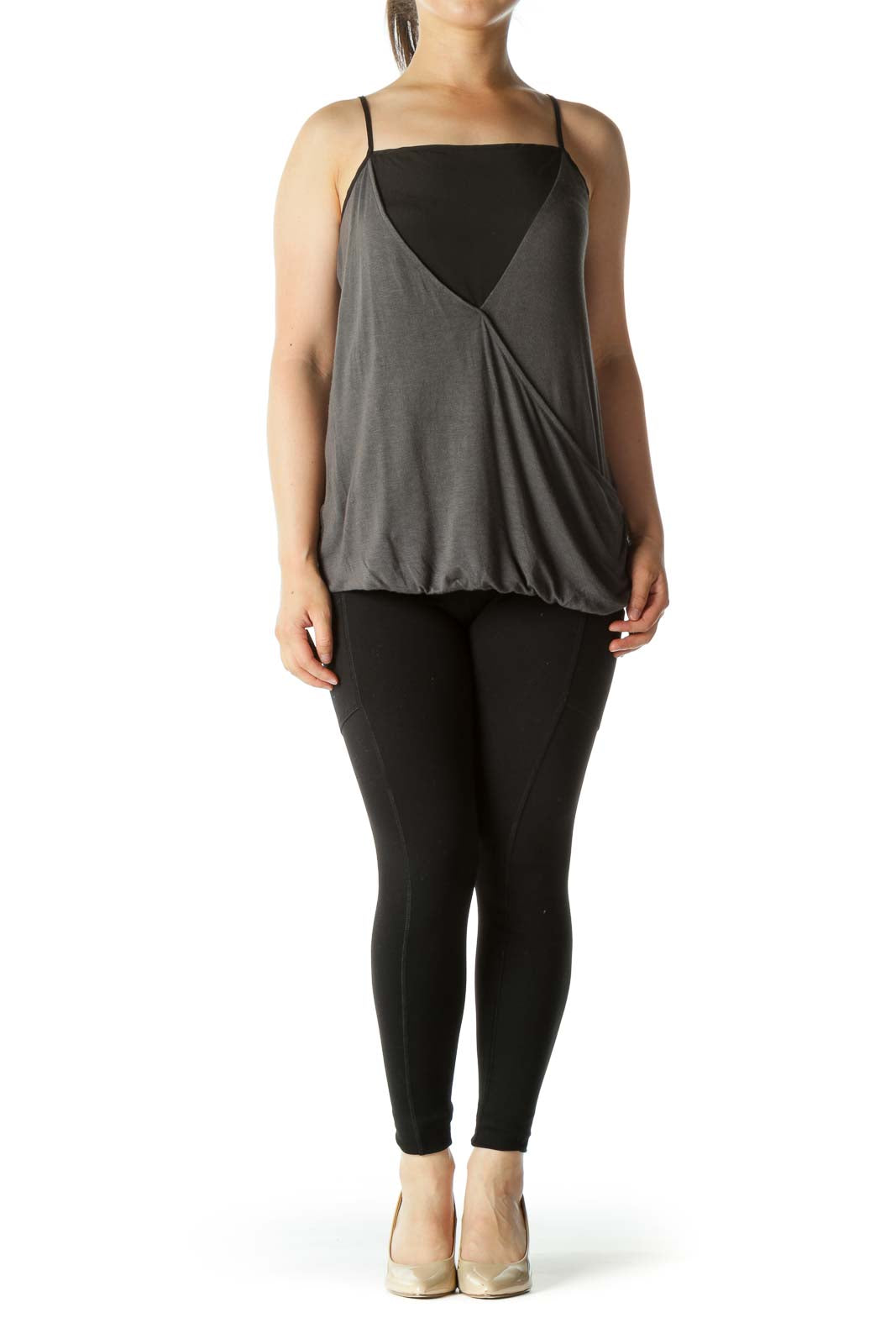 Black and Gray Draped Tank Top