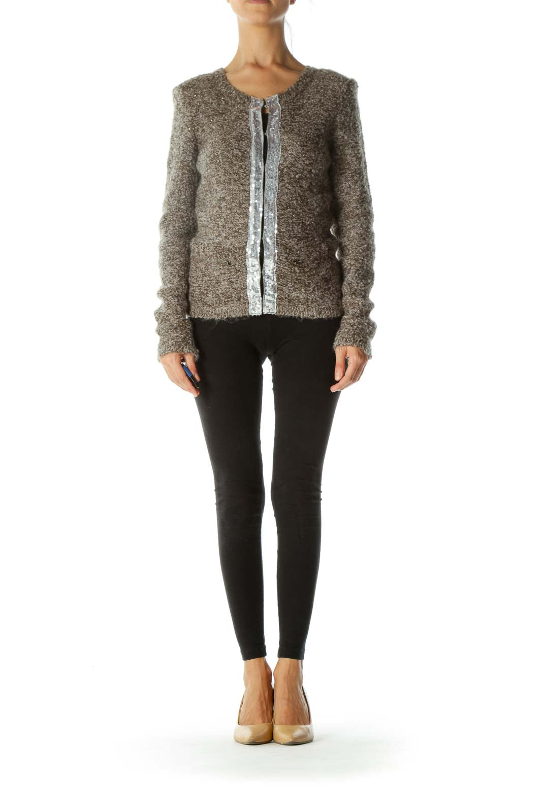 Gray Mohair Sequin Detail Cardigan