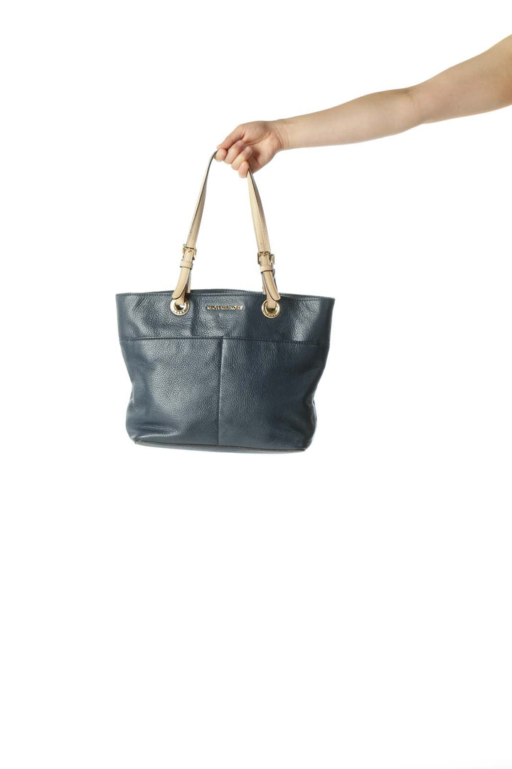 Blue and Cream Gold Hardware Multi Pocketed Tote