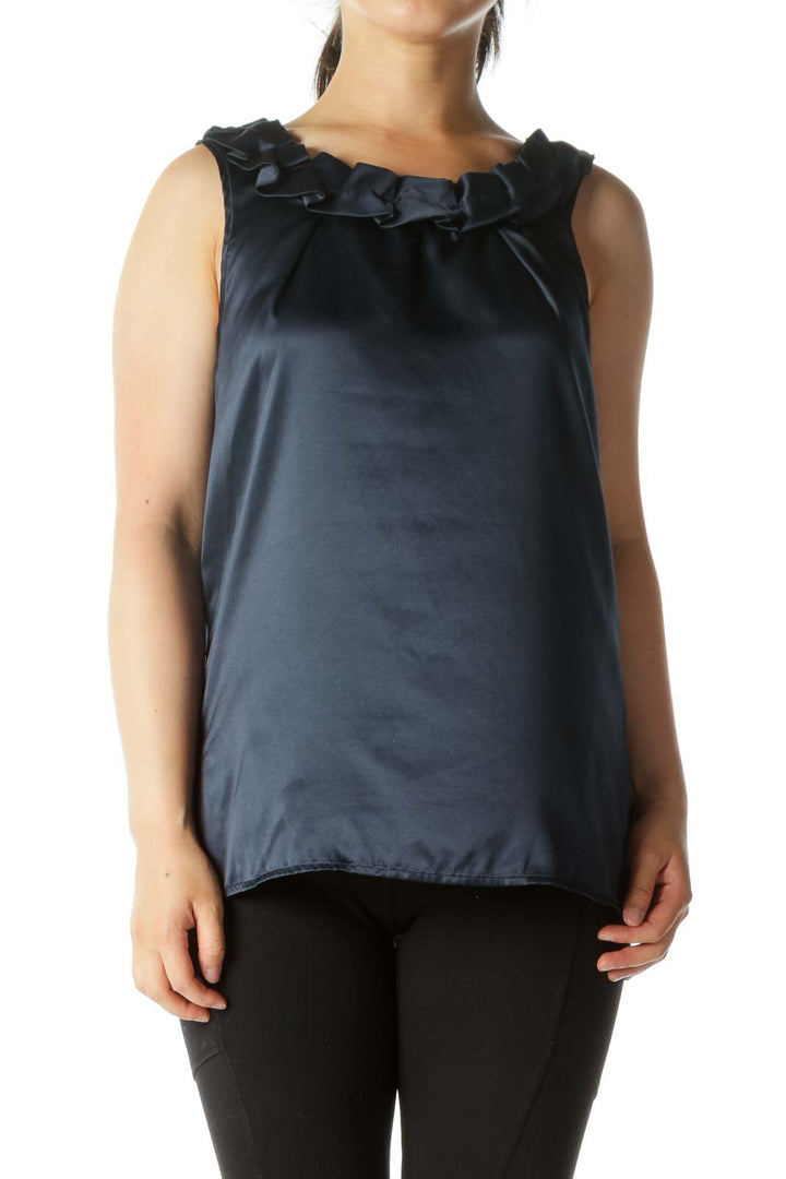 Navy Ruffled Collar Sleeveless Tunic