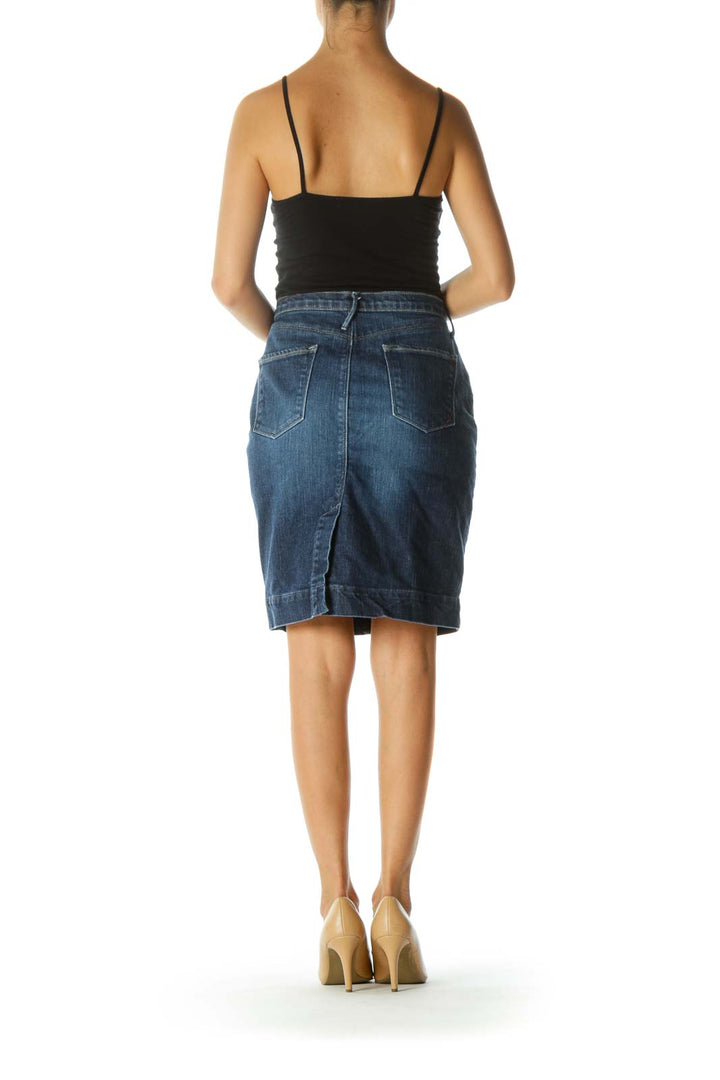 Blue Medium-Wash Denim Stretch Skirt