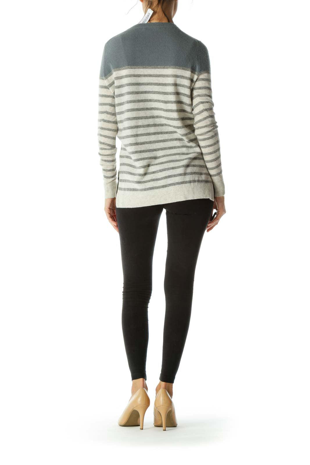 Gray and Cream Cashmere Striped Long Sleeve