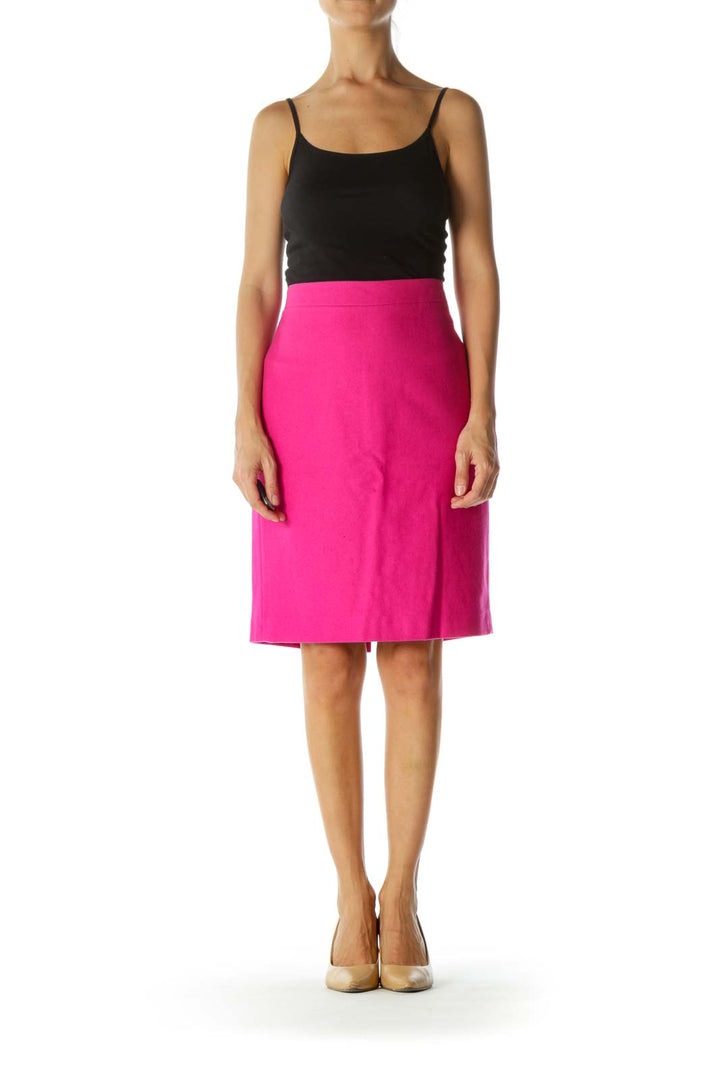 Hot Pink Wool Blend Textured Knit Skirt