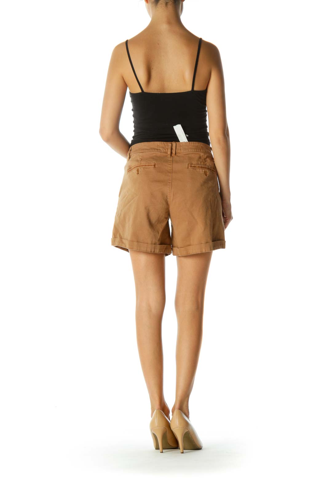 Tan Beige Cotton Soft Embroidered Pattern Stretch Pocketed Shorts