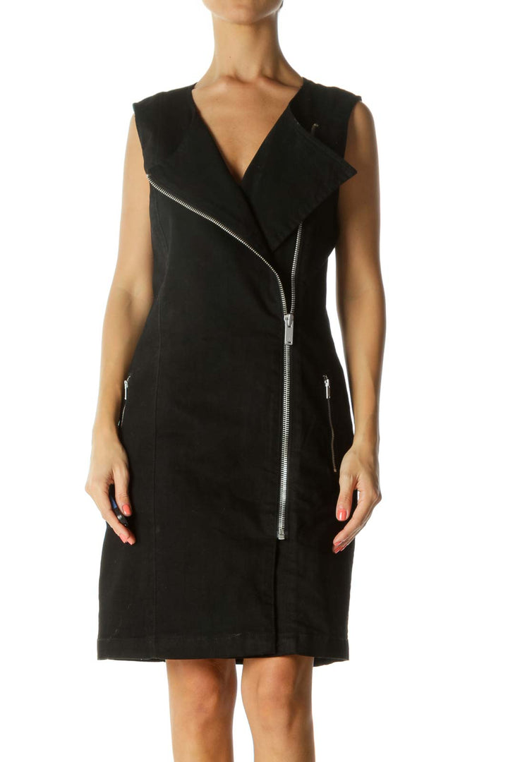 Black Side Zipper Work Dress