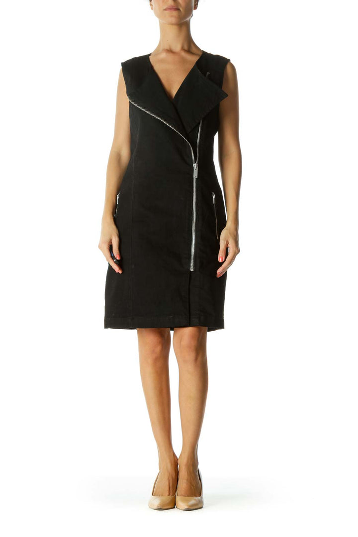 Black Side Zipper Work Dress