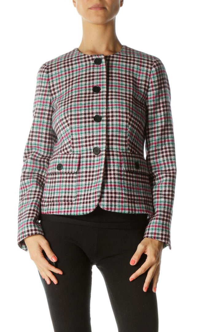 Black, Green and Pink Multicolor Tweed Jacket