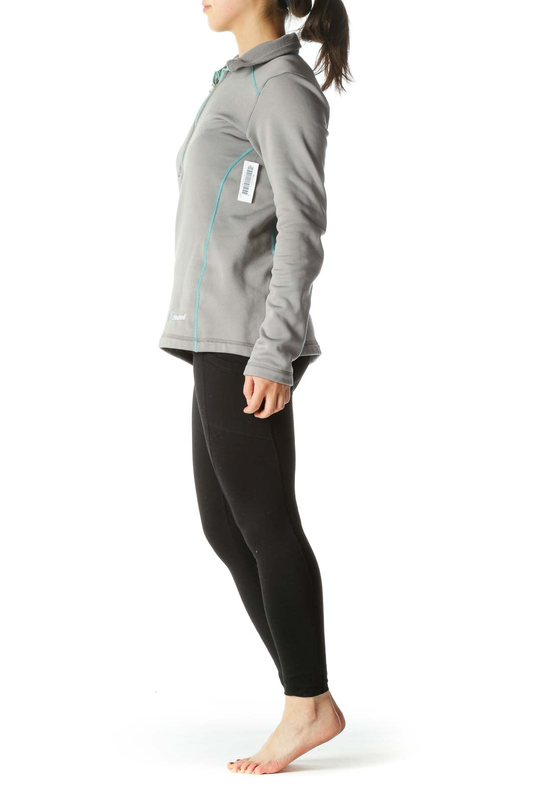 Gray and Teal High Neck Zippered Sports Jacket