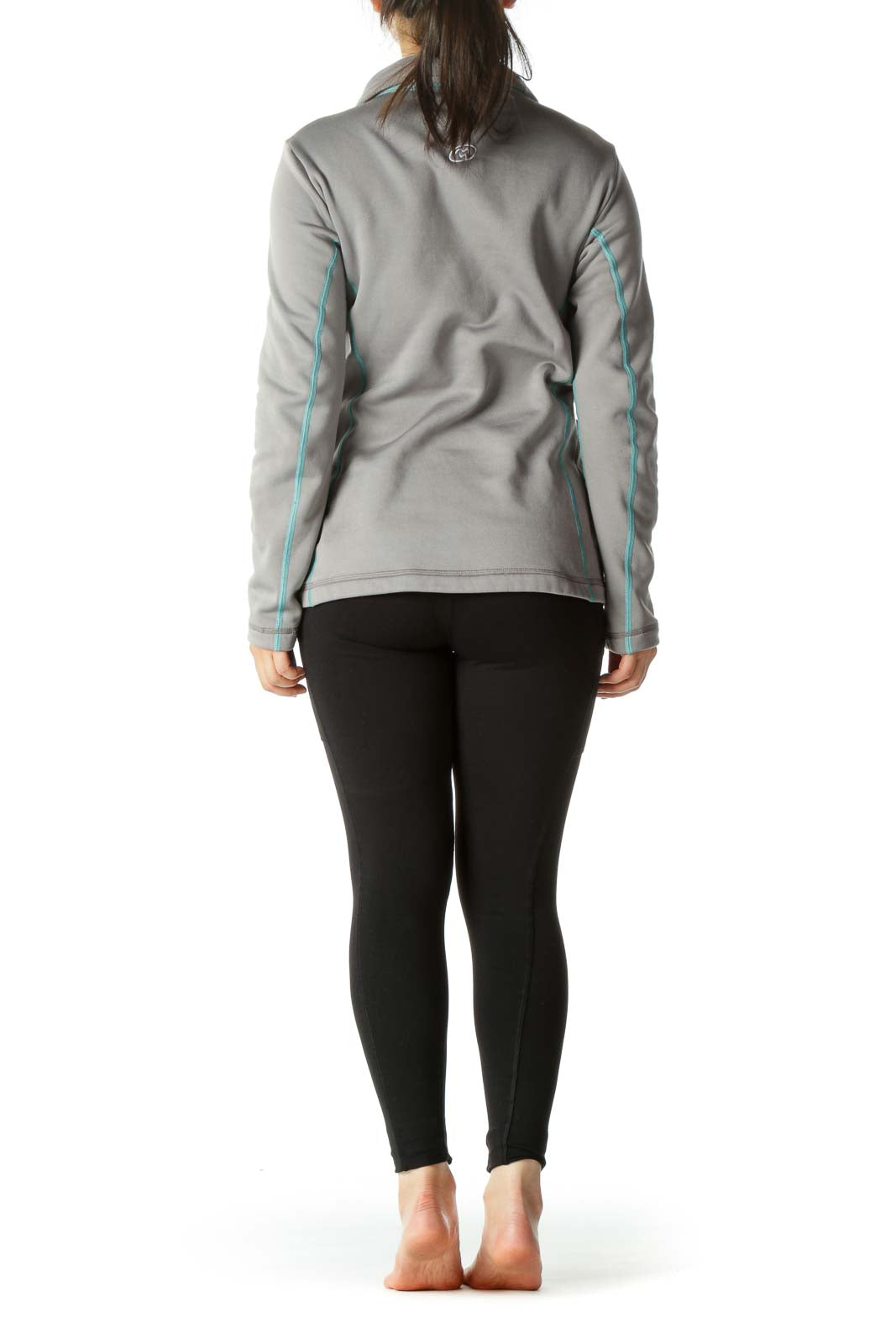 Gray and Teal High Neck Zippered Sports Jacket