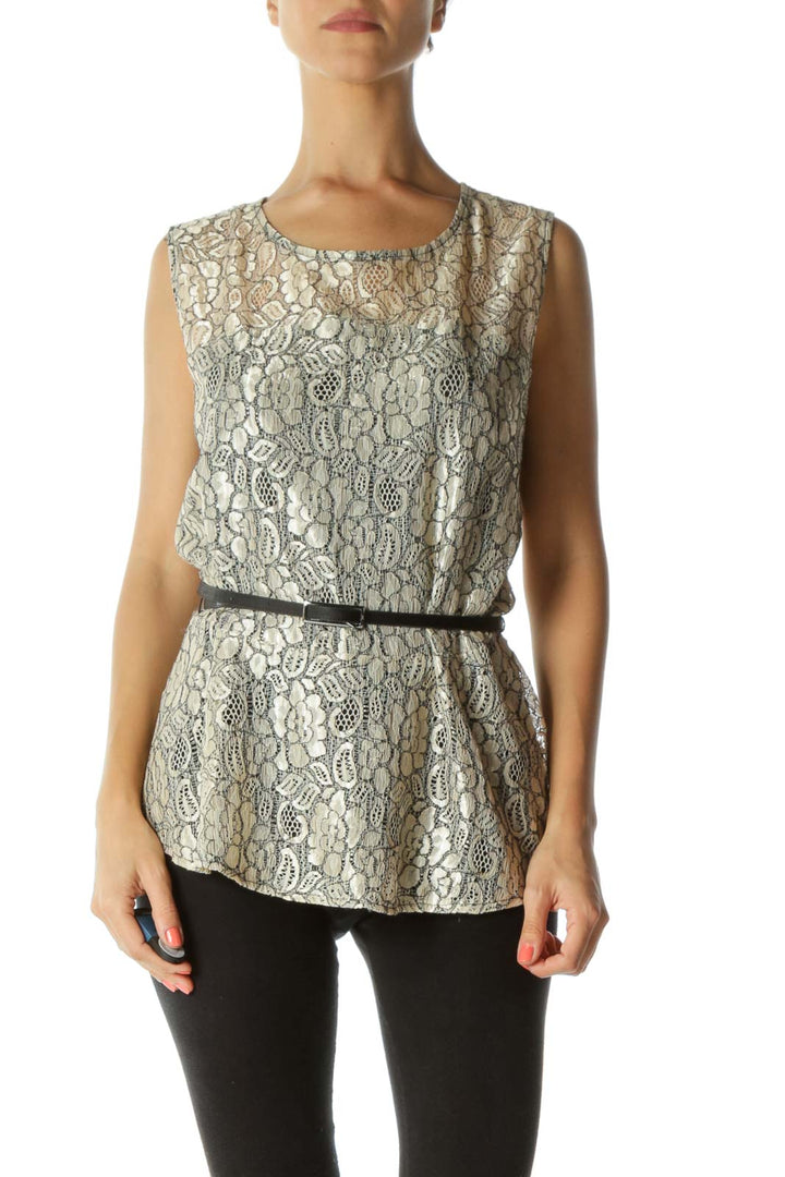 Black and Cream Lace Tunic with Belt