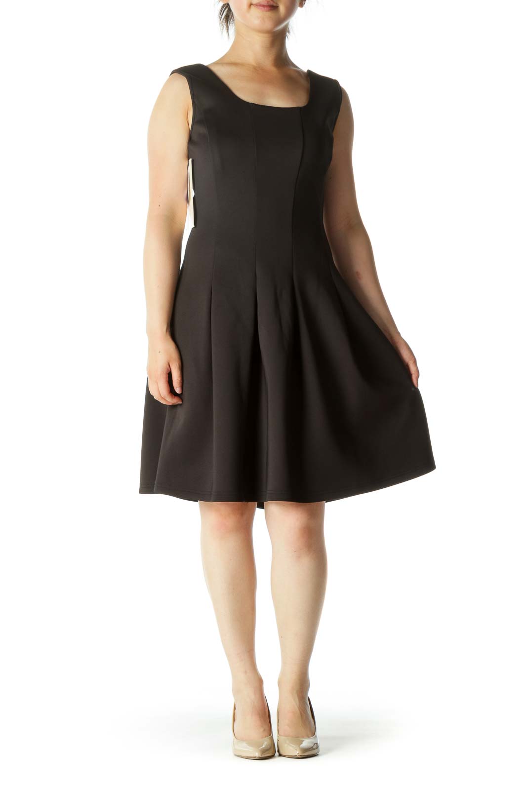 Black A-Line Pleated Work Dress