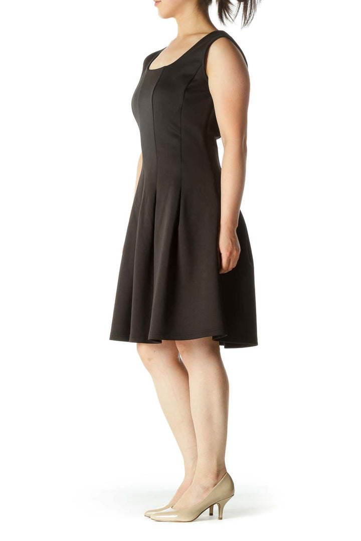 Black A-Line Pleated Work Dress