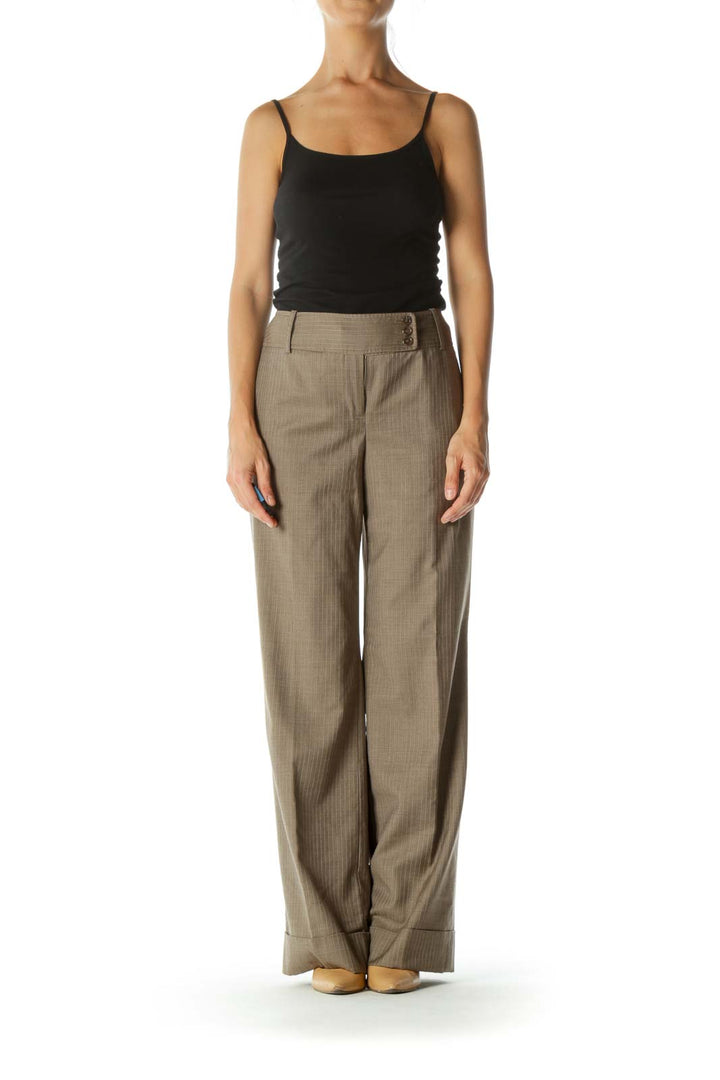 Brown Wool Silk Blend Striped Texture Draped Pants