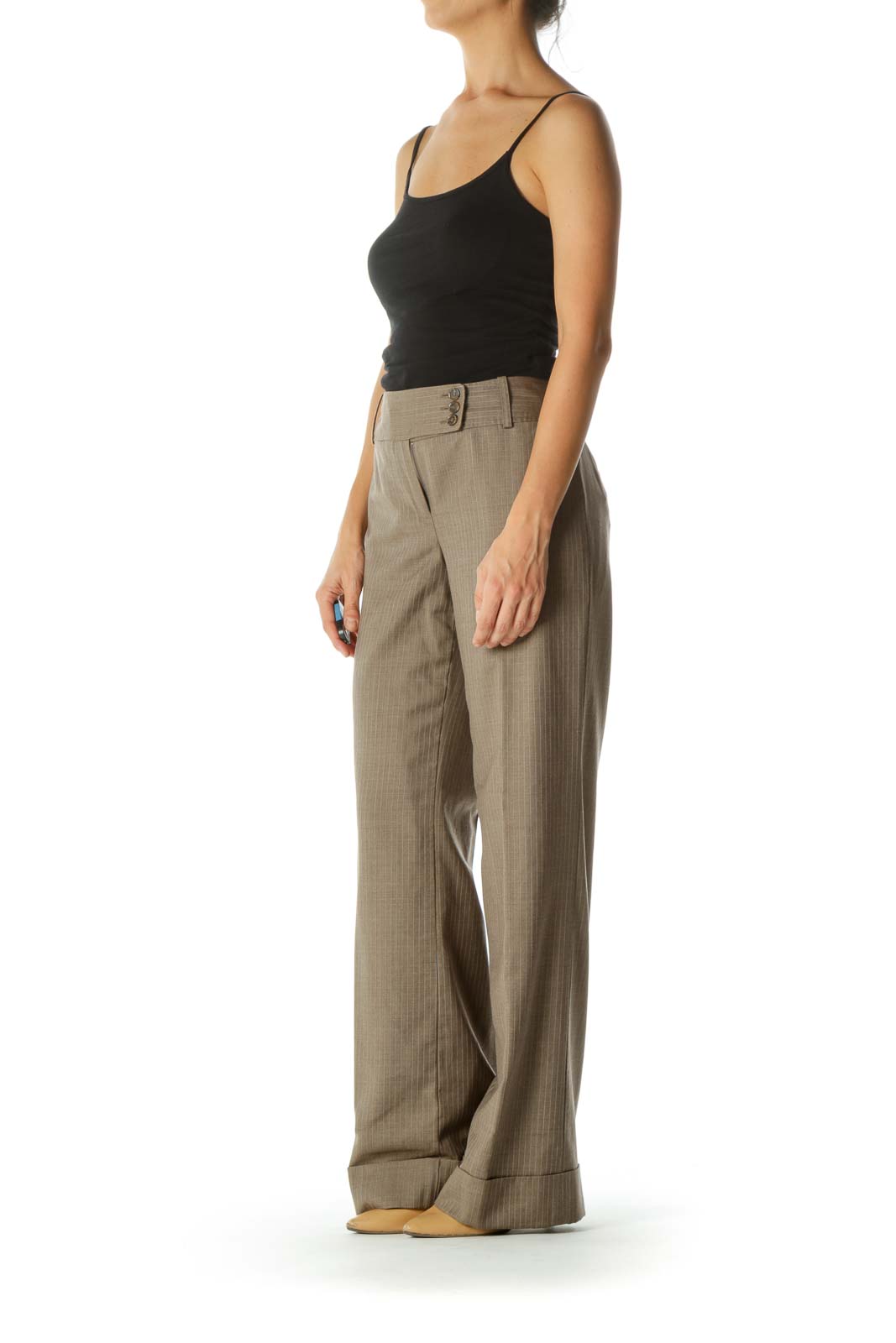 Brown Wool Silk Blend Striped Texture Draped Pants