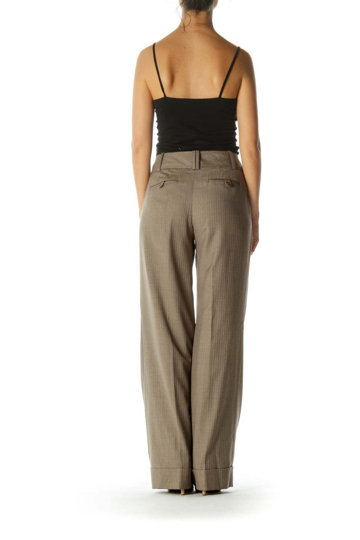 Brown Wool Silk Blend Striped Texture Draped Pants