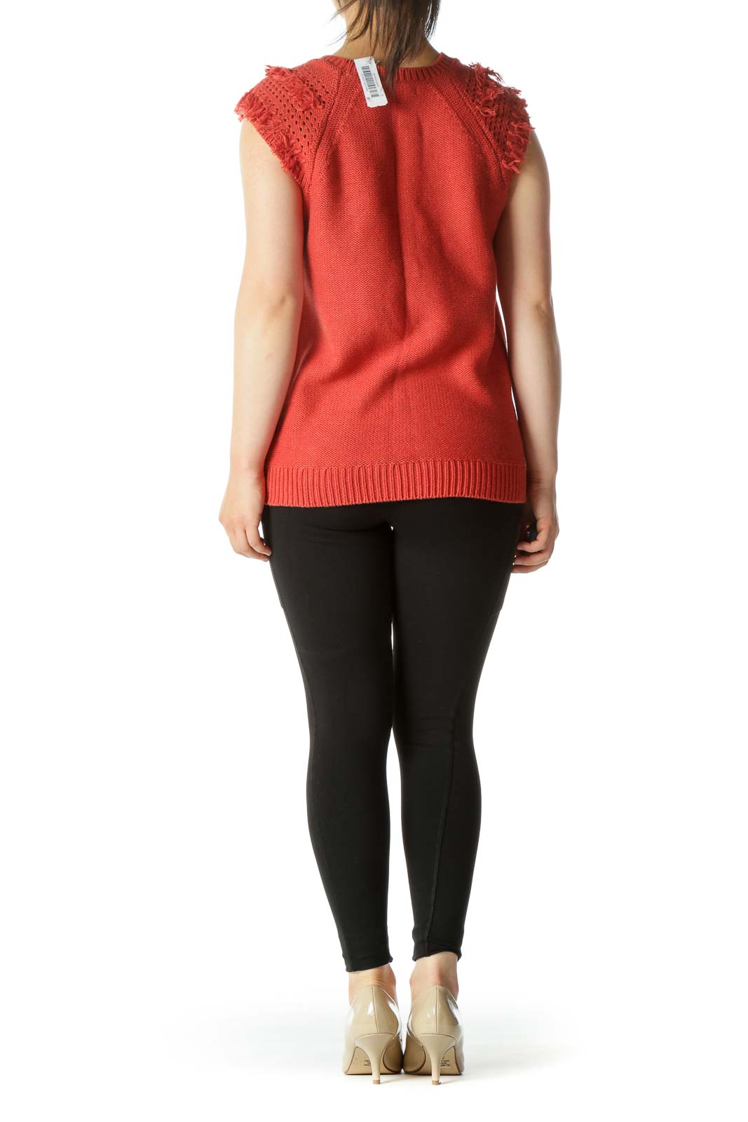 Orange Square Neck Frill Short Sleeve Sweater