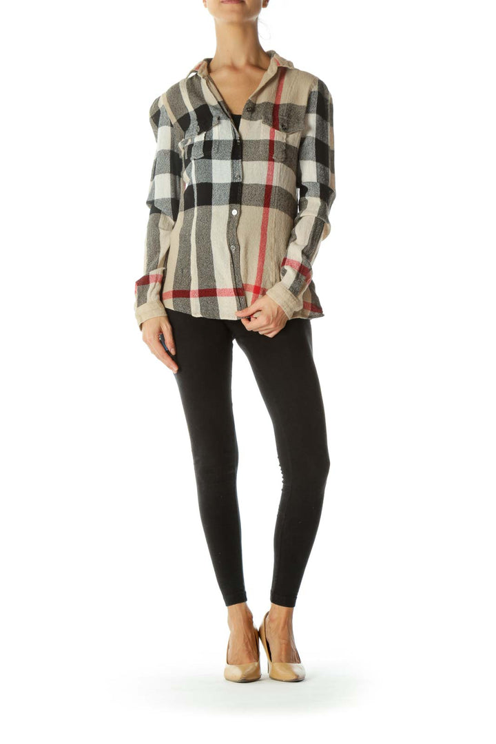 Tan, Black and Red Plaid Shirt