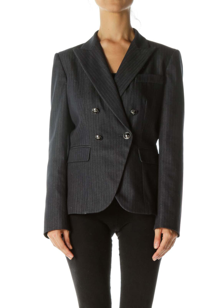 Navy Pinstripe Buttoned Blazer