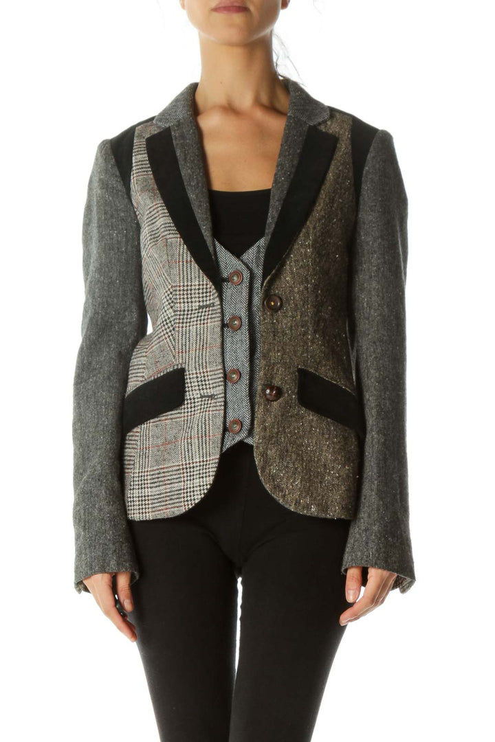 Gray Asymmetric Pattern Button Blazer