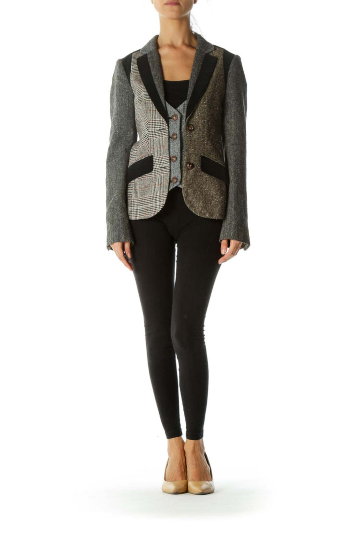 Gray Asymmetric Pattern Button Blazer