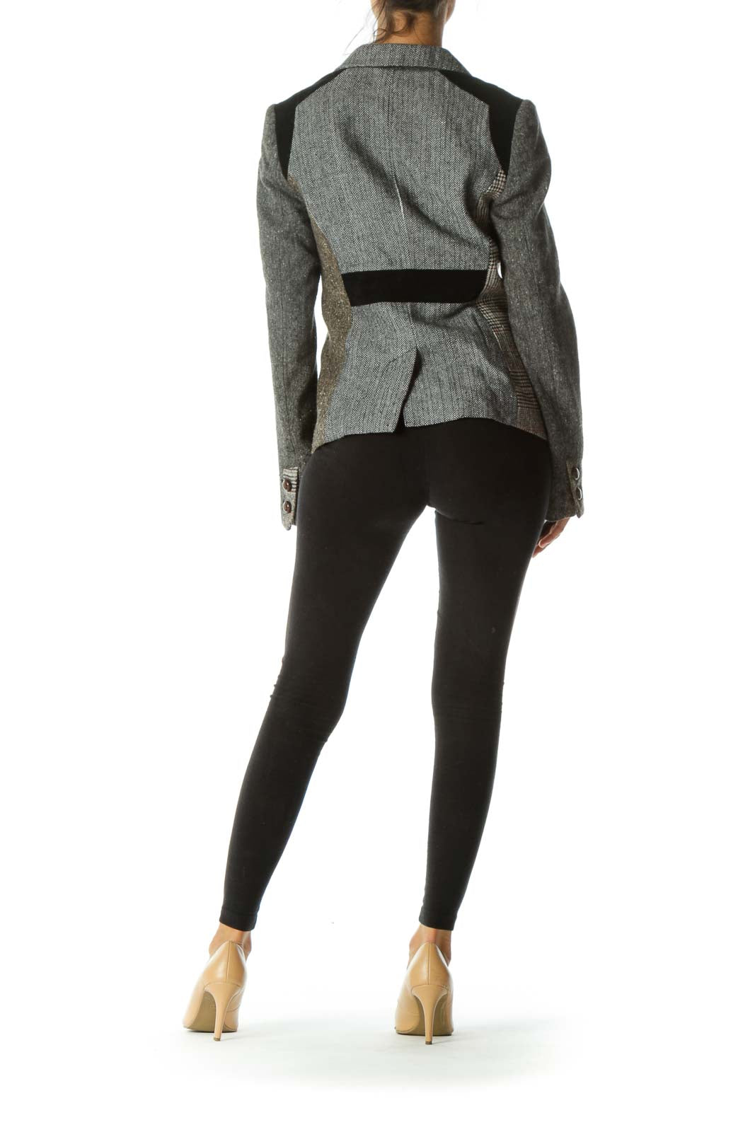 Gray Asymmetric Pattern Button Blazer