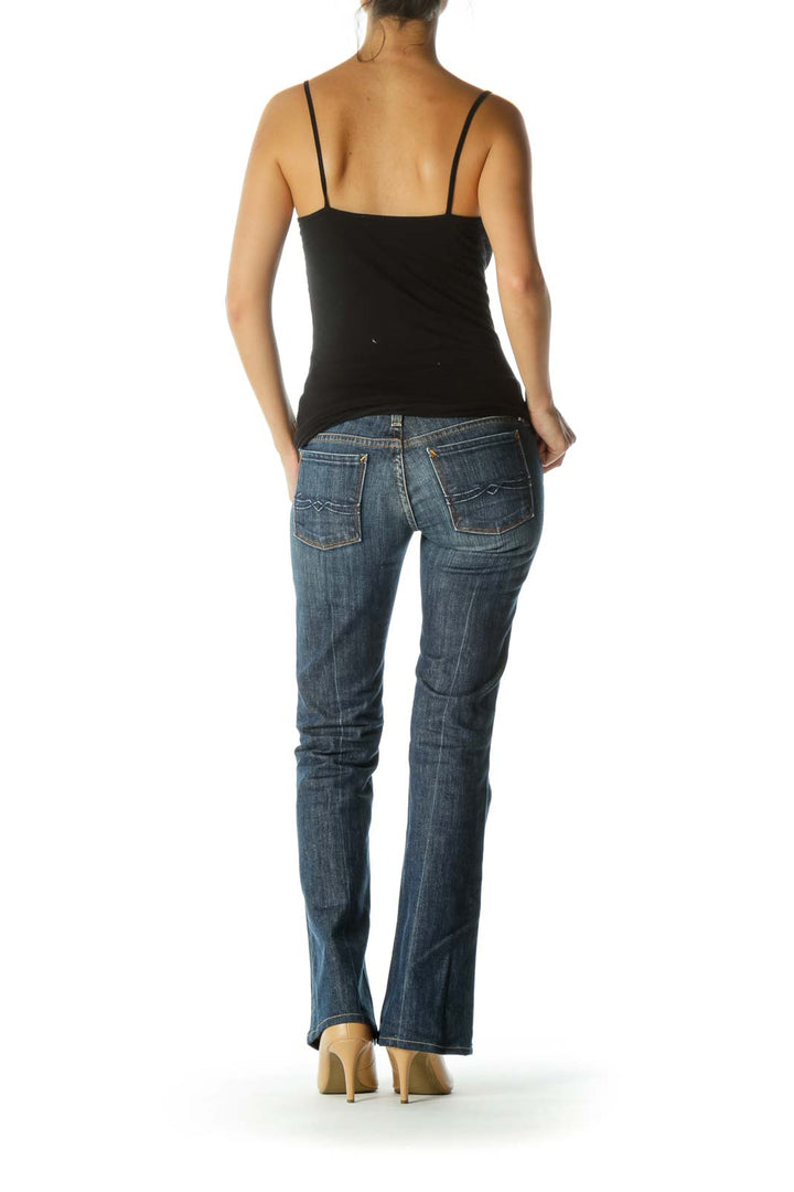 Blue Bootcut Medium-Wash Stretch Denim Jeans