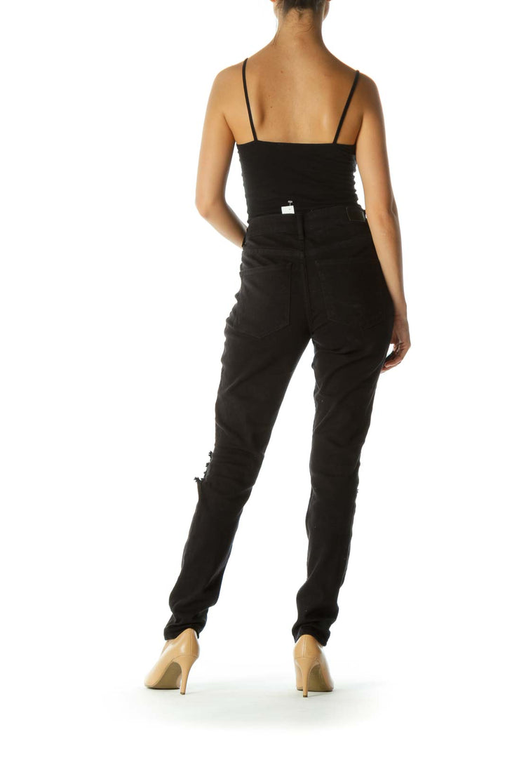 Black Distressed Legging High-Rise Pocketed Stretch Pants