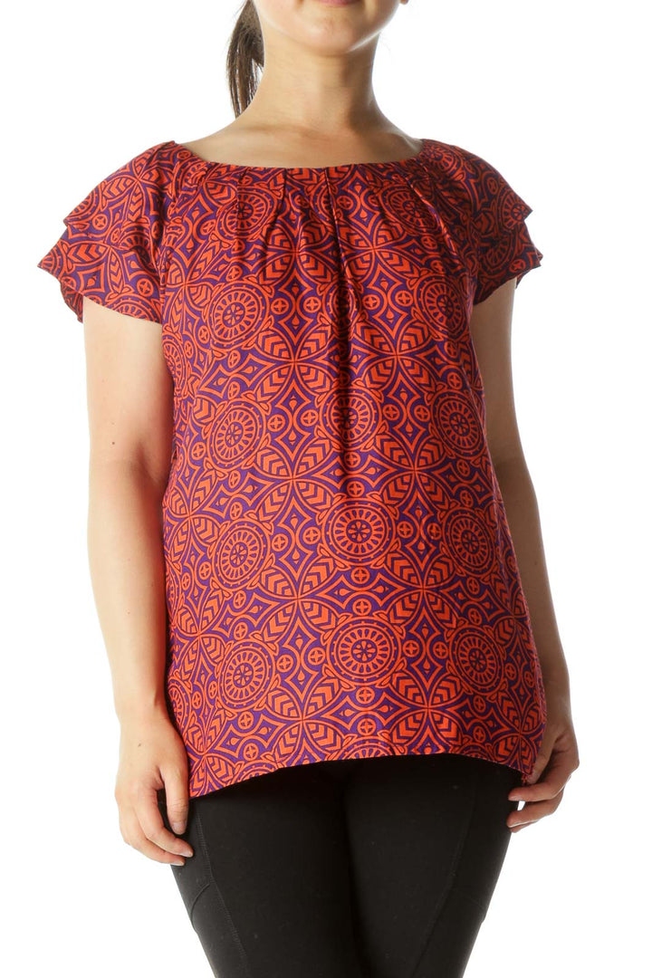 Orange Print Short Sleeve Top