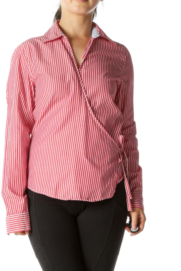 Red Striped Wrap Shirt