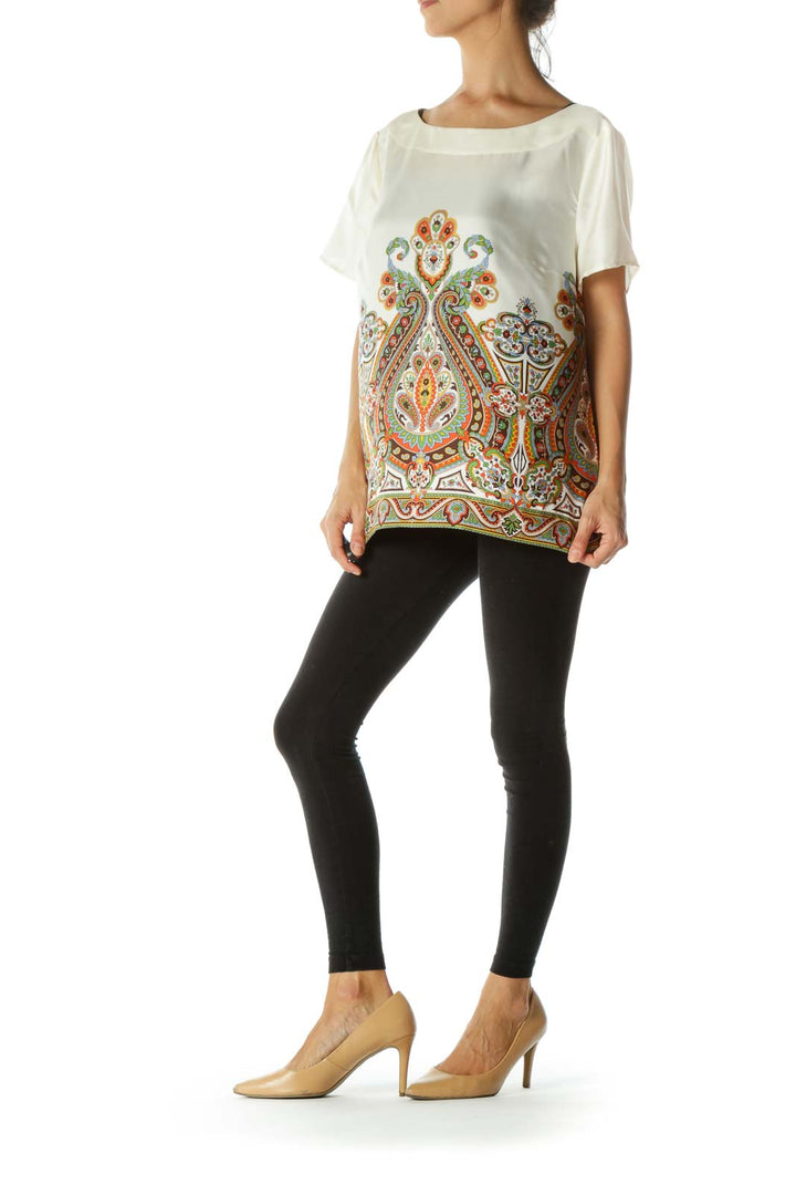 Cream Printed Silk Blouse