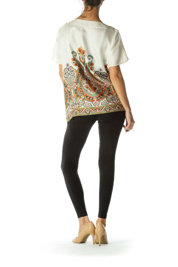 Cream Printed Silk Blouse