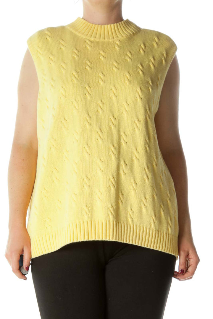 Yellow 100% Cotton Round Neck Stretch Sweater Vest